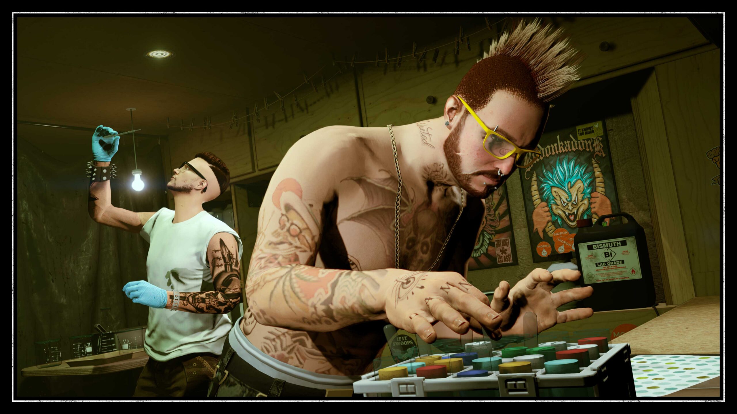 Dax and the Fooliganz crew in GTA Online: Los Santos Drug Wars, the update that introduced the Acid Lab