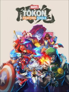 A dense comic style cluster of Marvel characters in bright colours with Captain America shield at the centre, beneath the game logo. Image: PlayStation Publishing.