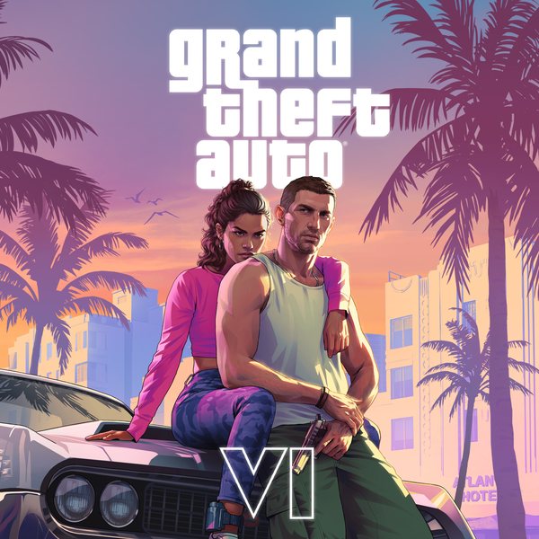 Official Grand Theft Auto VI artwork: Jason and Lucia, key art 1 (with logos)