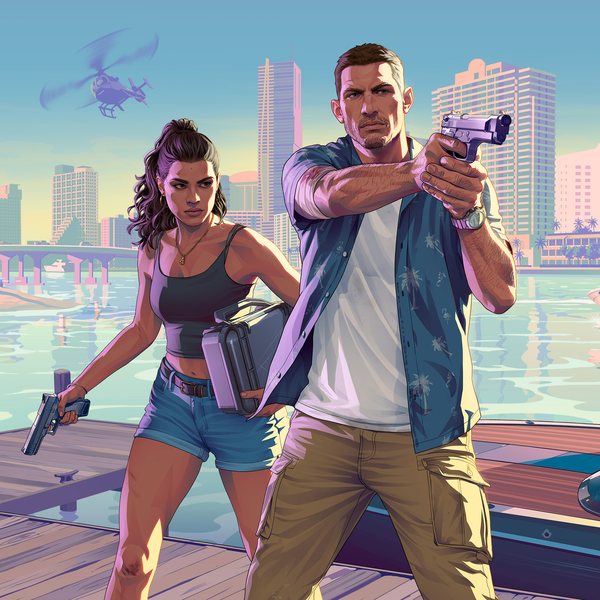 Official Grand Theft Auto VI artwork: Jason and Lucia, key art 2