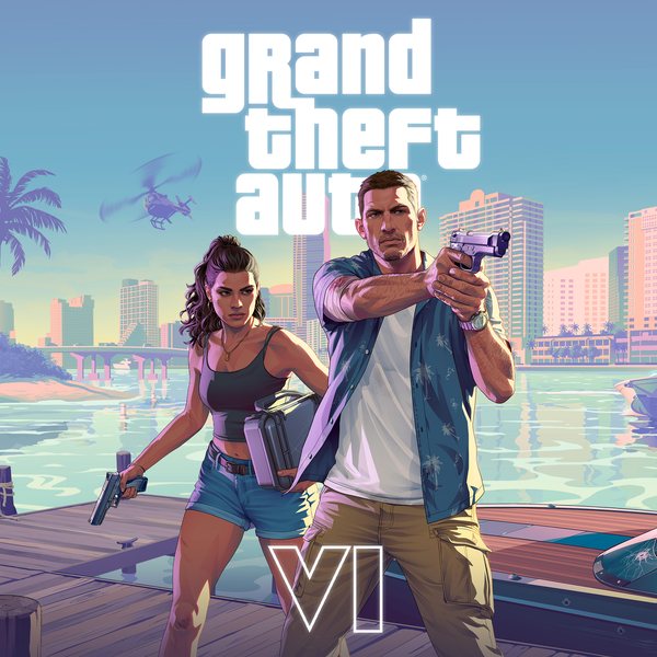 Official Grand Theft Auto VI artwork: Jason and Lucia, key art 2 (with logos)