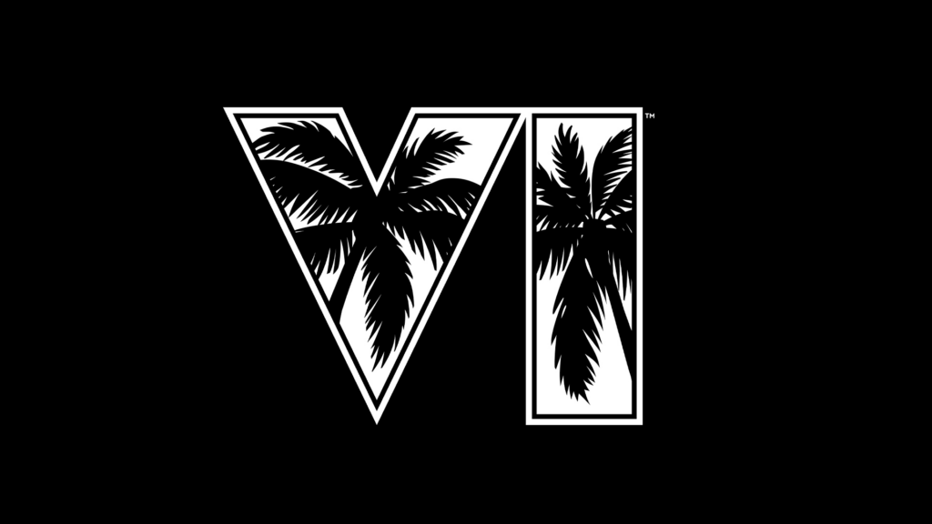 The Grand Theft Auto VI logo, white palm-tree lettering on black, from Netflix's Extended Look announcement. Image: Rockstar Games, via Netflix.