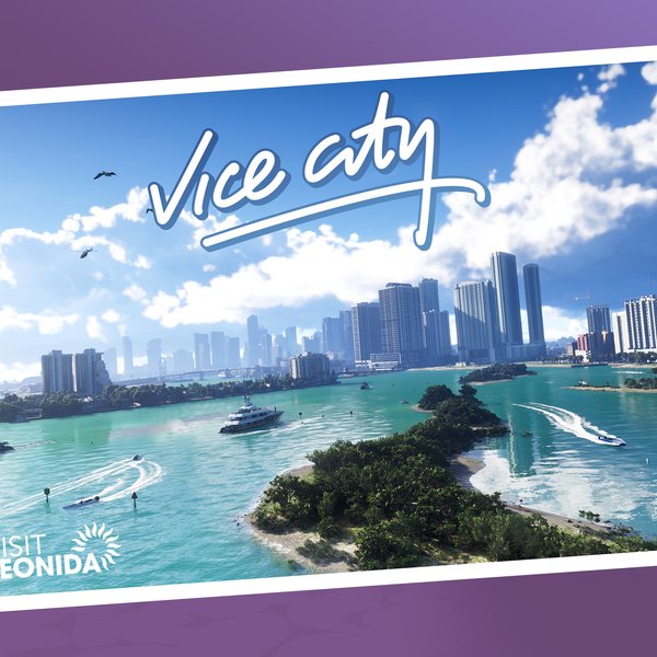 Official Grand Theft Auto VI postcard artwork for Vice City, Leonida