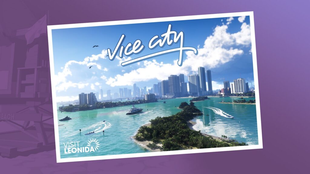 A Visit Leonida postcard for Vice City. Image: Rockstar Games.