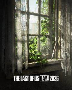 The Last of Us Day 2026 artwork: a switchblade on the sill of an overgrown window with lace curtains. Image: Naughty Dog / Sony Interactive Entertainment.