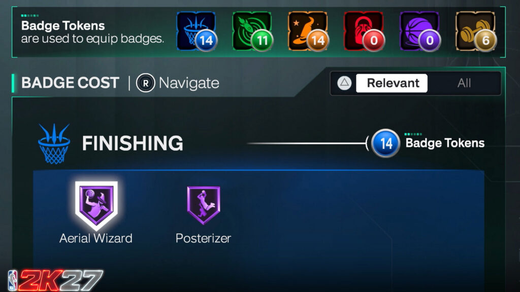 Badge Tokens in the NBA 2K27 Builder