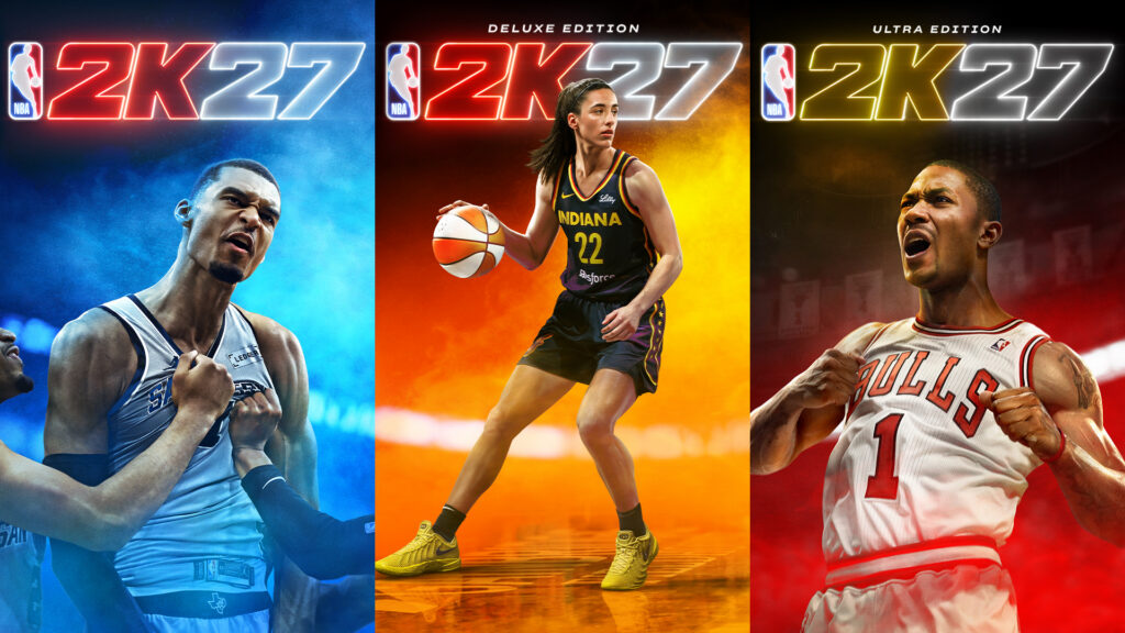 NBA 2K27 cover reveal key art with Victor Wembanyama, Caitlin Clark and Derrick Rose